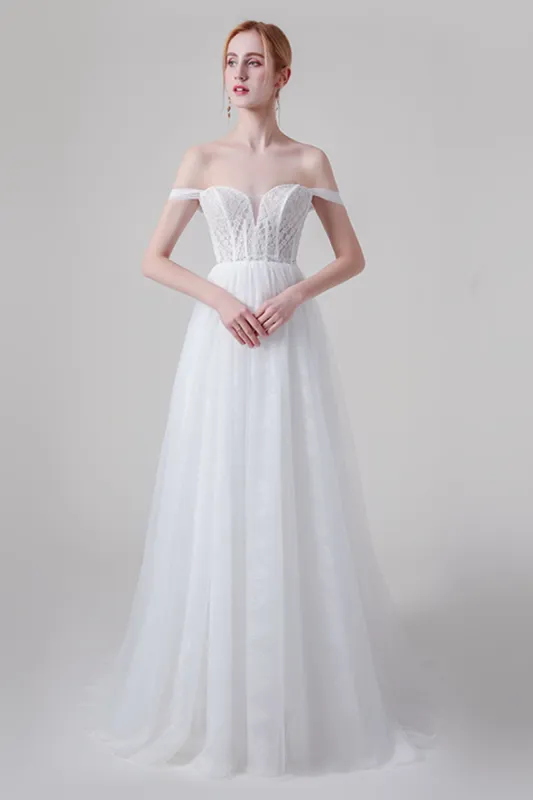 A-Line Floor Length Lace Tulle Wedding Dress CW2742 sold by Cocomelody