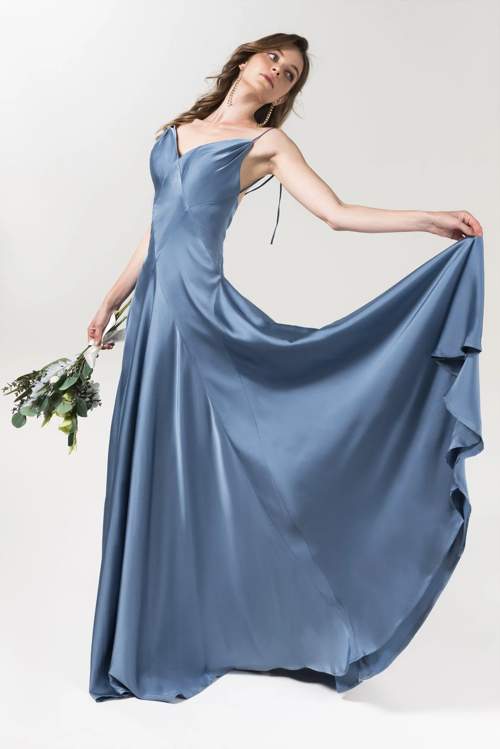 A-Line Floor Length Luxe Satin Bridesmaid Dress Formal Dresses CB0591 sold by Cocomelody product image thumbnail 3