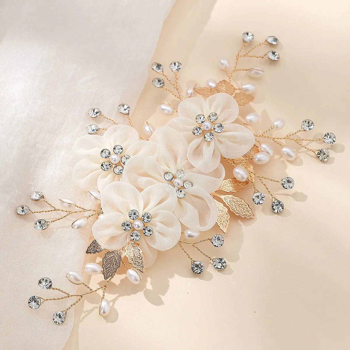 Beautiful white flower handcrafted hair clip Wedding hair accessories Diamond pearl hair clip 753896048928 sold by Cocomelody product image thumbnail 4