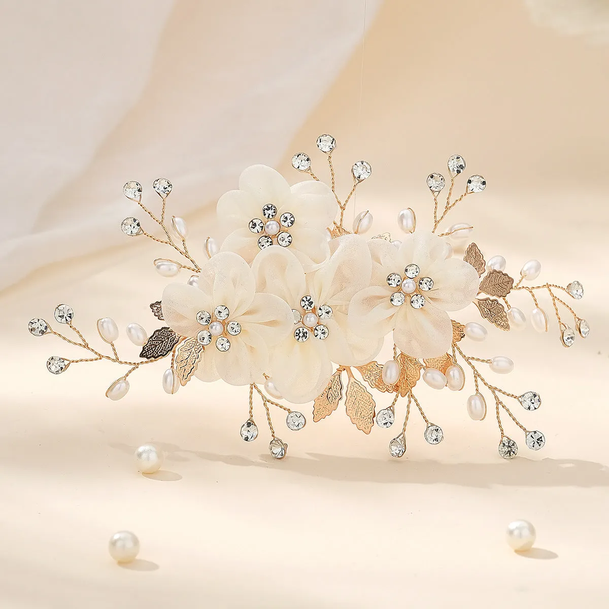 Beautiful white flower handcrafted hair clip Wedding hair accessories Diamond pearl hair clip 753896048928 sold by Cocomelody product image thumbnail 3