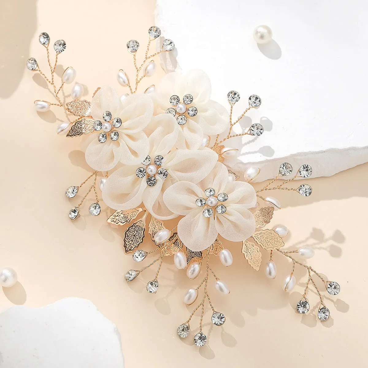 Beautiful white flower handcrafted hair clip Wedding hair accessories Diamond pearl hair clip 753896048928 sold by Cocomelody product image thumbnail 2