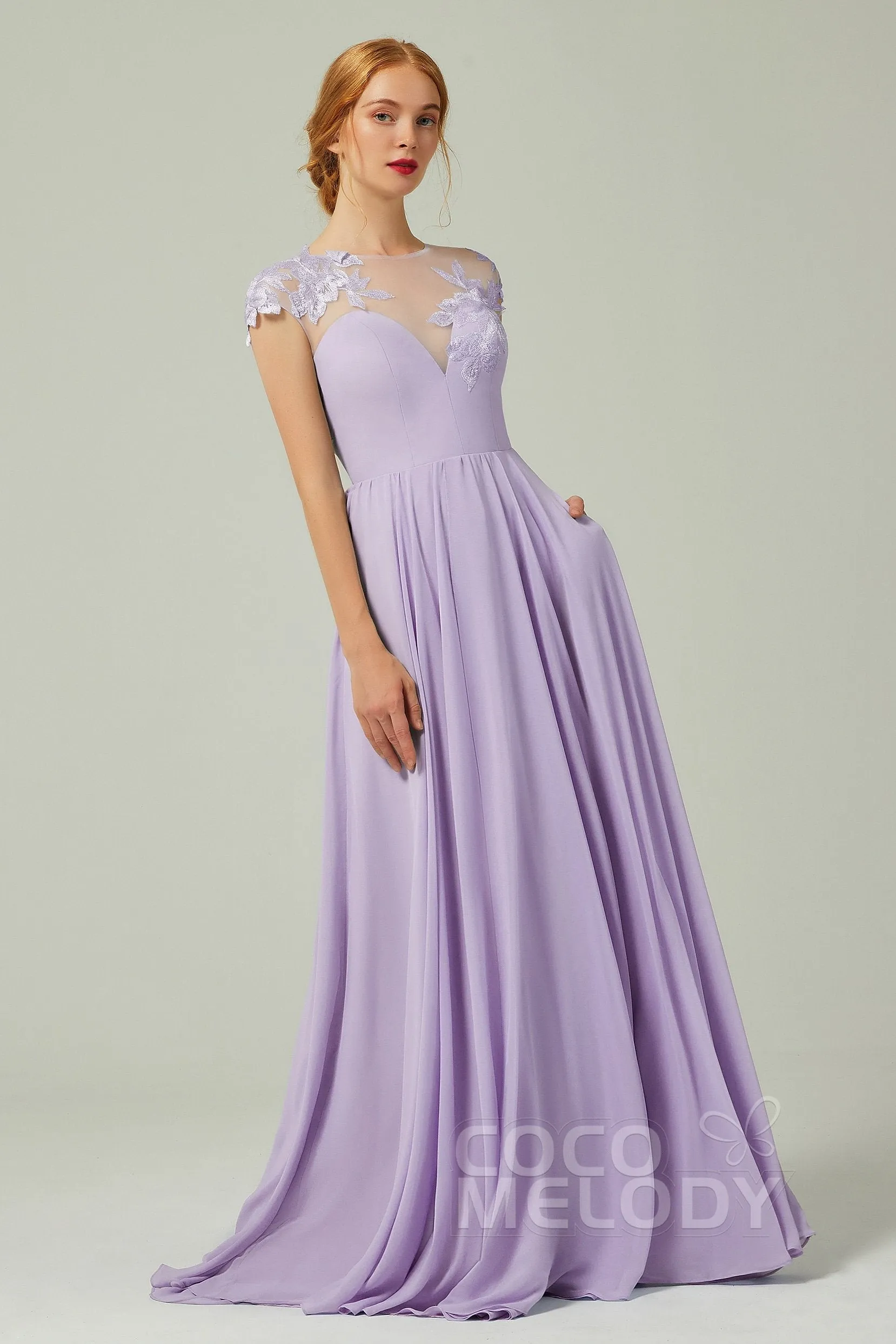 A-Line Sweep-BrushTrain Chiffon Bridesmaid Dress CB0248 sold by Cocomelody