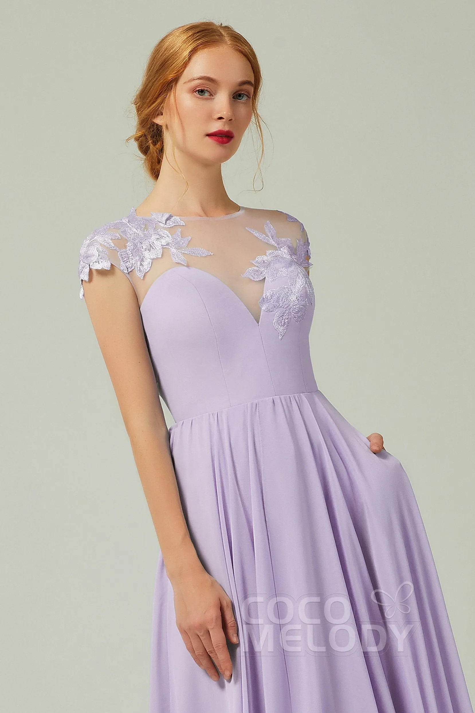 A-Line Sweep-BrushTrain Chiffon Bridesmaid Dress CB0248 sold by Cocomelody product image thumbnail 4