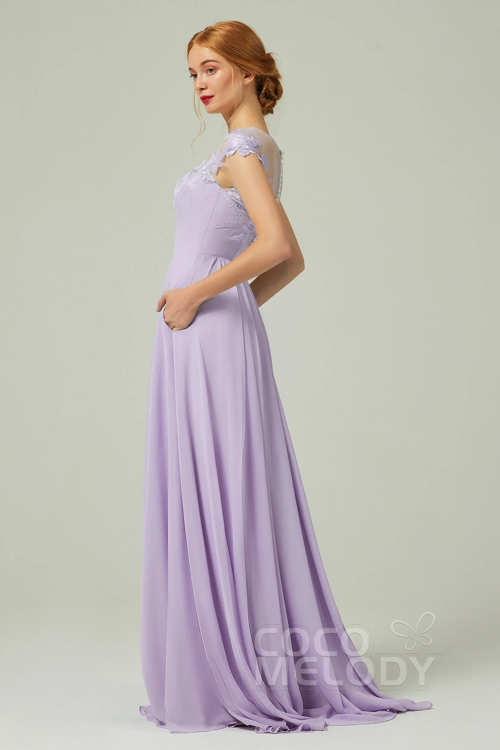 A-Line Sweep-BrushTrain Chiffon Bridesmaid Dress CB0248 sold by Cocomelody product image thumbnail 3