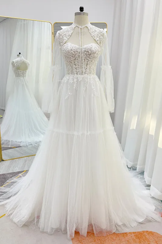 A-Line Court Train Lace Tulle Wedding Dress CW3263 sold by Cocomelody