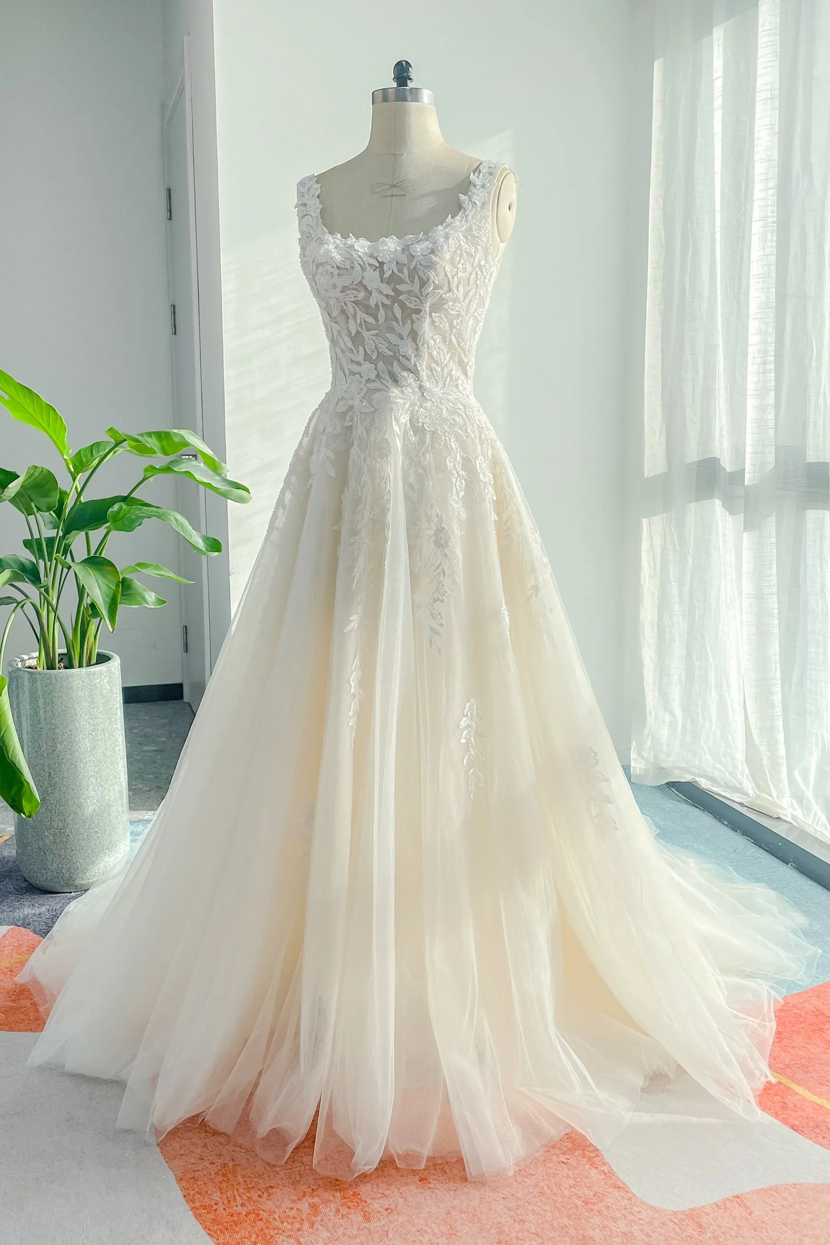 A-Line Court Train Lace Tulle Wedding Dress CW3153 sold by Cocomelody product image thumbnail 3