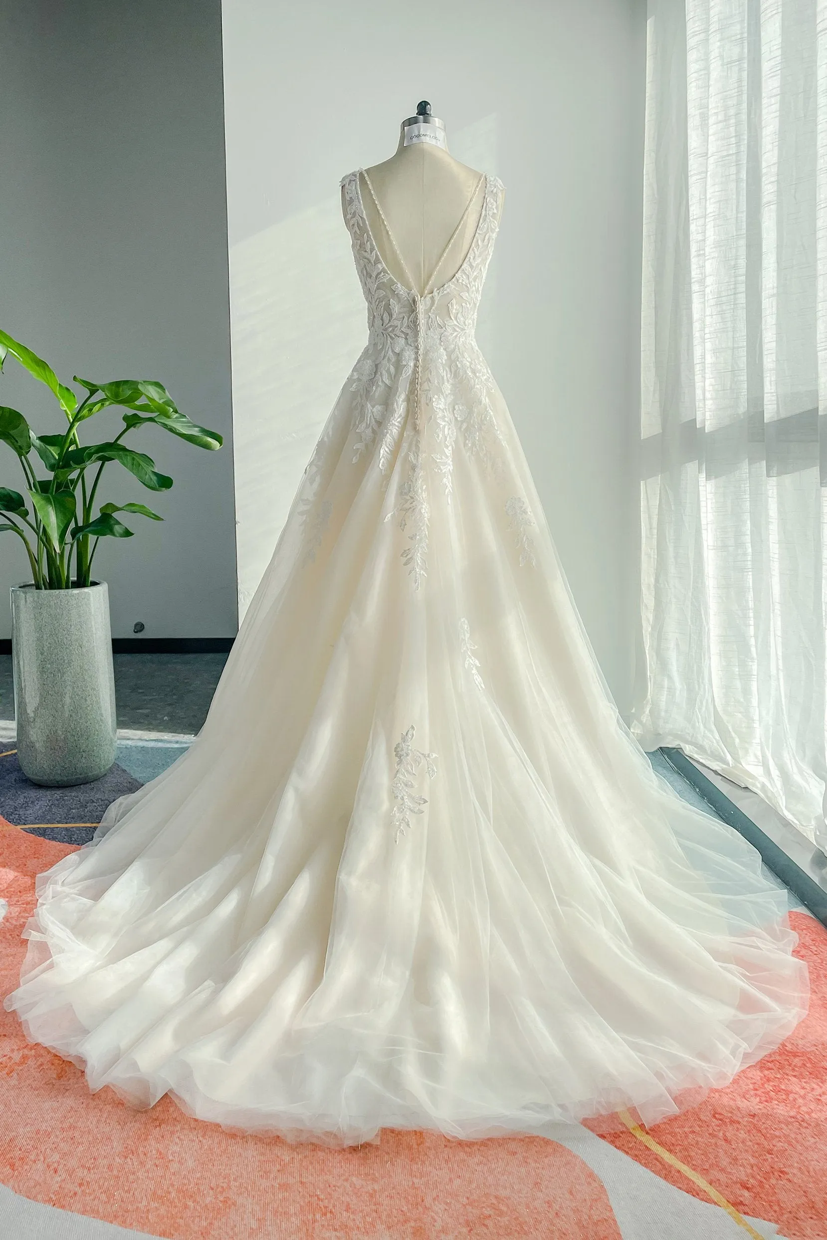 A-Line Court Train Lace Tulle Wedding Dress CW3153 sold by Cocomelody product image thumbnail 2