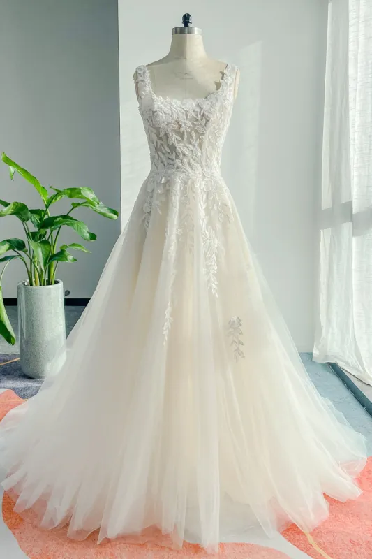 A-Line Court Train Lace Tulle Wedding Dress CW3153 sold by Cocomelody
