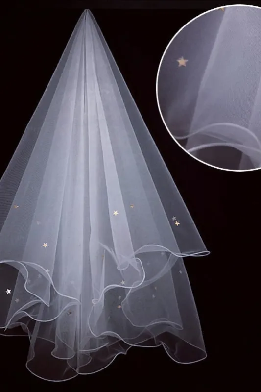 One-tier Pencil Edge Tulle Waist Veils with Sequin CV0388 sold by Cocomelody