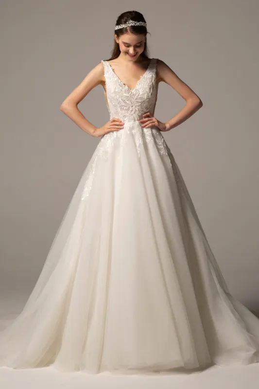 A-Line Chapel Train Tulle Wedding Dress CW2379 sold by Cocomelody