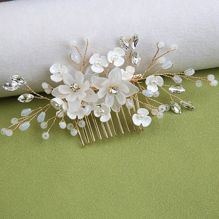 White pearl Pan Hair comb ornaments Handmade flower headdress bridal ornaments 728343527290 sold by Cocomelody product image thumbnail 4