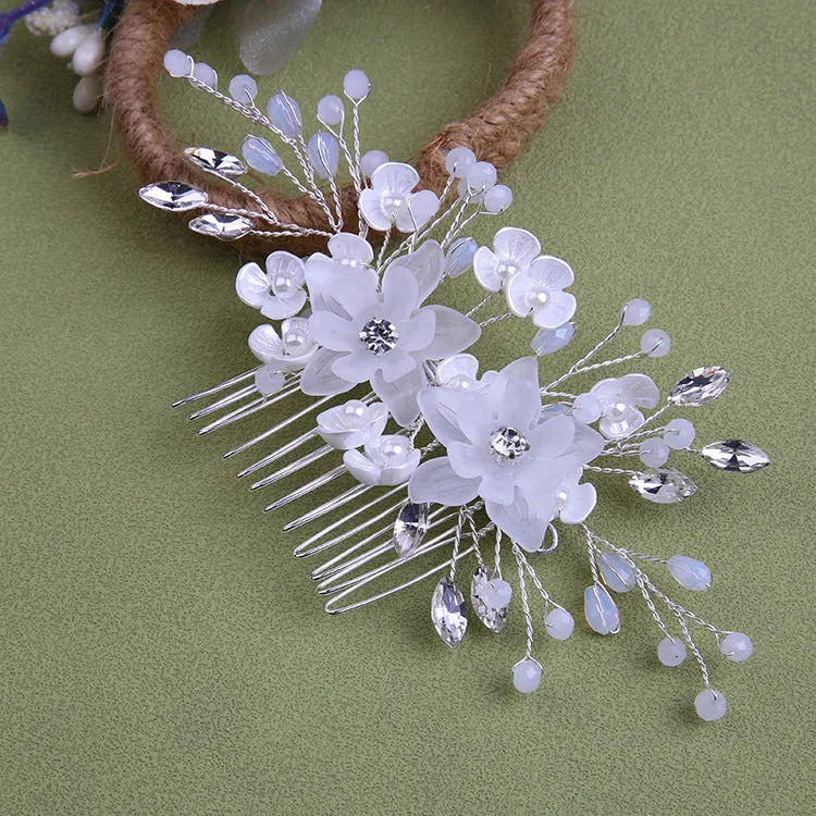 White pearl Pan Hair comb ornaments Handmade flower headdress bridal ornaments 728343527290 sold by Cocomelody product image thumbnail 5