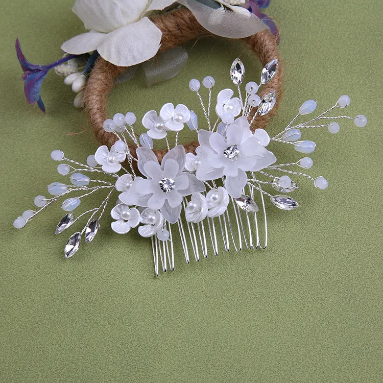 White pearl Pan Hair comb ornaments Handmade flower headdress bridal ornaments 728343527290 sold by Cocomelody product image thumbnail 3