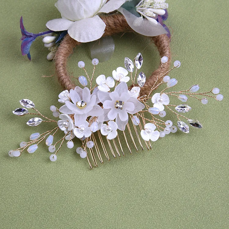 White pearl Pan Hair comb ornaments Handmade flower headdress bridal ornaments 728343527290 sold by Cocomelody product image thumbnail 2