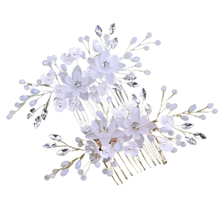 White pearl Pan Hair comb ornaments Handmade flower headdress bridal ornaments 728343527290 sold by Cocomelody