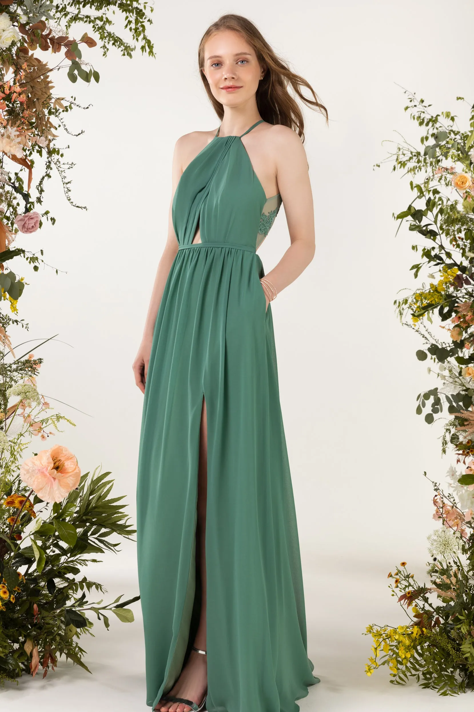 A-Line Sweep-Brush Train Chiffon Bridesmaid Dress CB0451 sold by Cocomelody product image thumbnail 3
