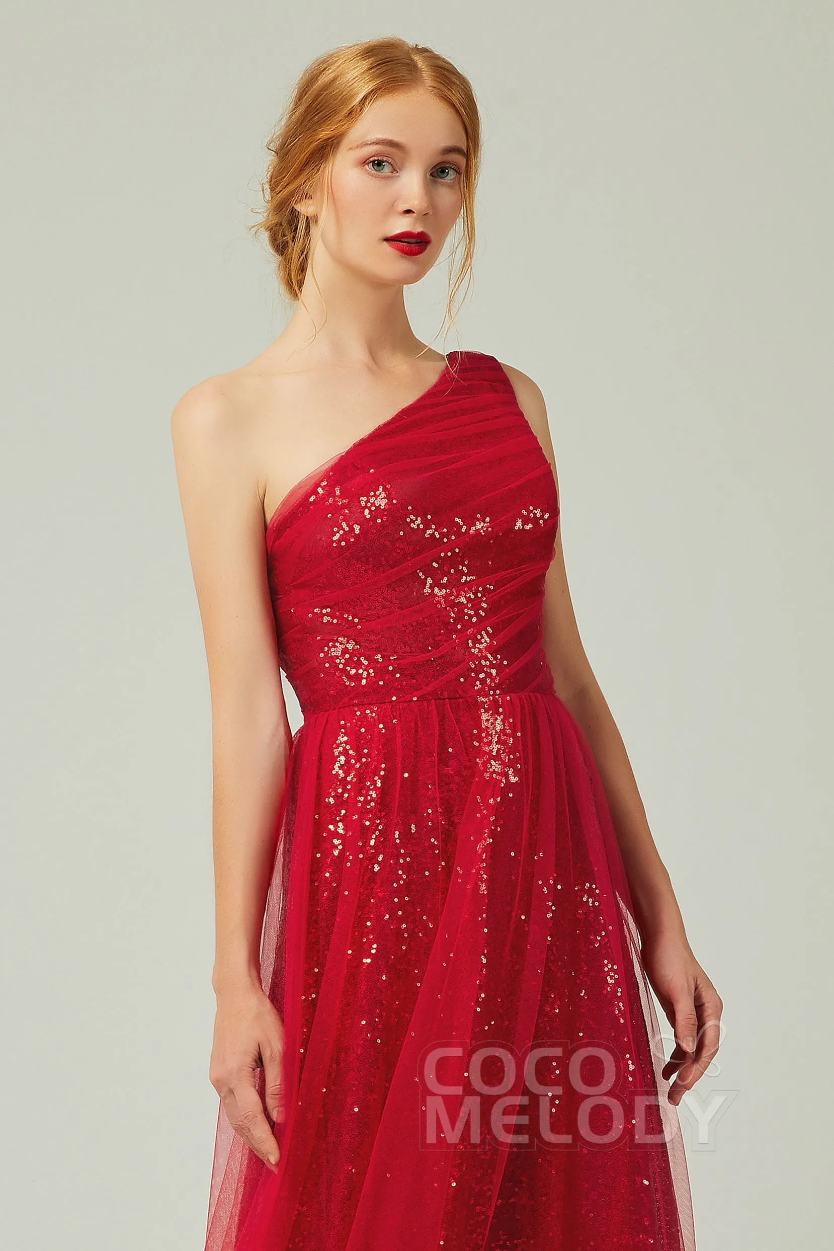 A-Line Floor Length Tulle Sequined Bridesmaid Dress CB0342 sold by Cocomelody product image thumbnail 4