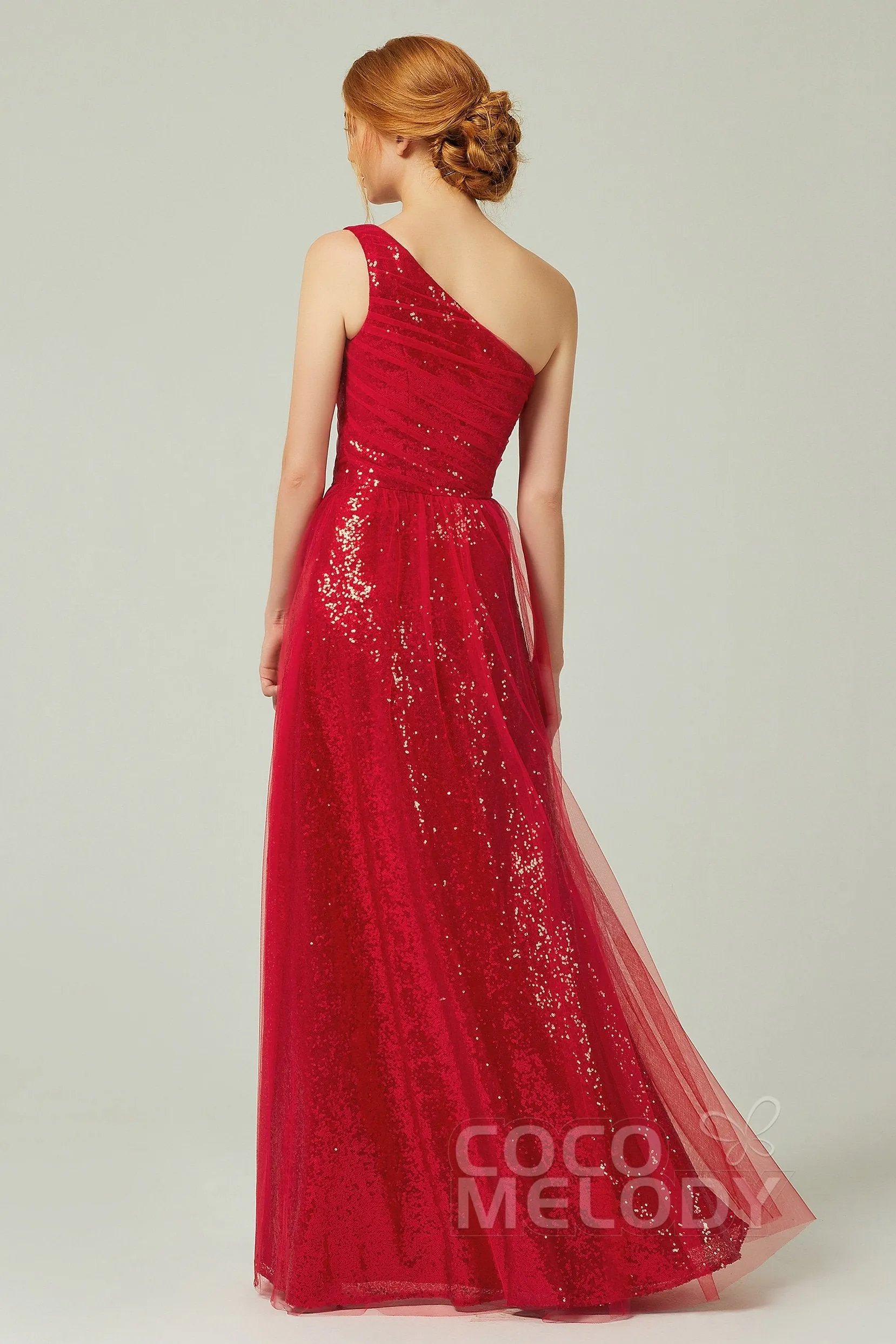 A-Line Floor Length Tulle Sequined Bridesmaid Dress CB0342 sold by Cocomelody product image thumbnail 2