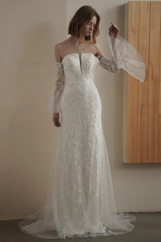 Sheath Sweep-Brush Train Lace Tulle Wedding Dress CW3086 sold by Cocomelody