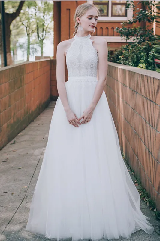 A-Line Sweep-Brush Train Lace Tulle Wedding Dress CW2735 sold by Cocomelody