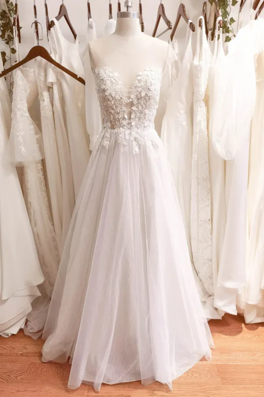 A-Line Sweep-Brush Train Lace Tulle Wedding Dress CW3109 sold by Cocomelody