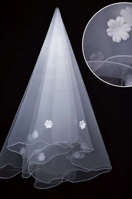 One-tier Pencil Edge Tulle Waist Veils with Flower CV0386 sold by Cocomelody