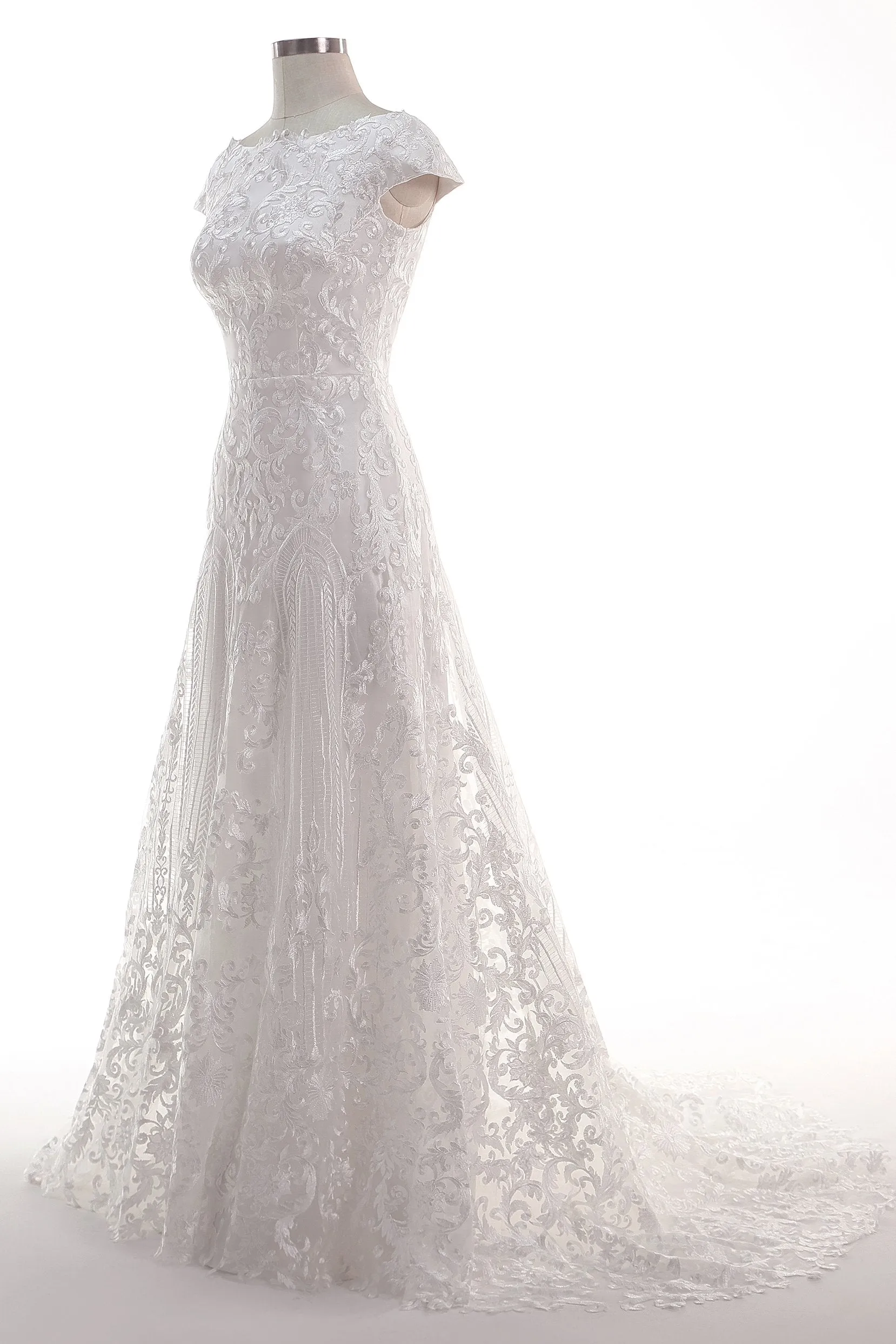 Sheath-Column Sweep Train Tulle Lace Wedding Dress CW2457 sold by Cocomelody product image thumbnail 3