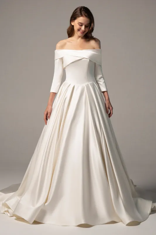 Princess Chapel Train Satin Wedding Dress CW2365 sold by Cocomelody