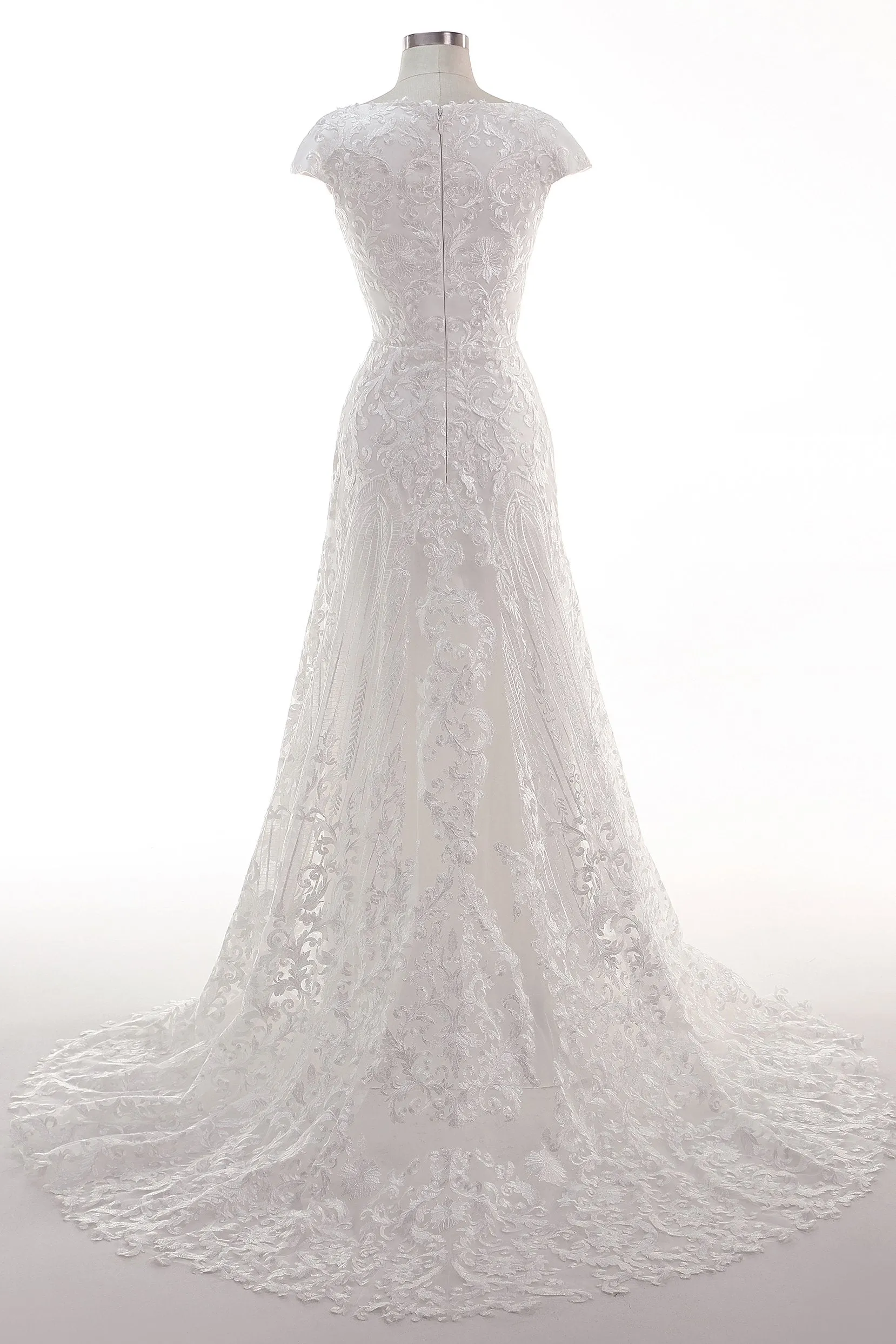 Sheath-Column Sweep Train Tulle Lace Wedding Dress CW2457 sold by Cocomelody product image thumbnail 2