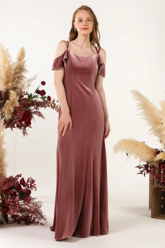 Trumpet Sweep-Brush Train Velvet Bridesmaid Dress Formal Dresses CB0526 sold by Cocomelody