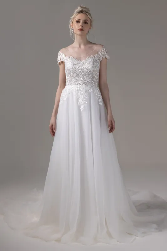 A-Line Court Train Lace Tulle Wedding Dress CW2825 sold by Cocomelody