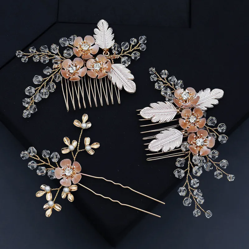 Bridal Accessories Hairpin Hair set Handmade crystal flower hair comb Pearl comb 643477798259 sold by Cocomelody