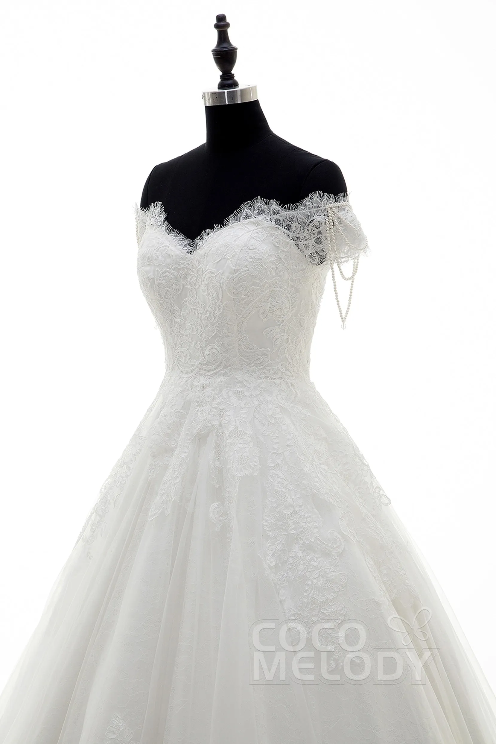 A-Line Court Train Lace Wedding Dress LD3832 sold by Cocomelody product image thumbnail 5