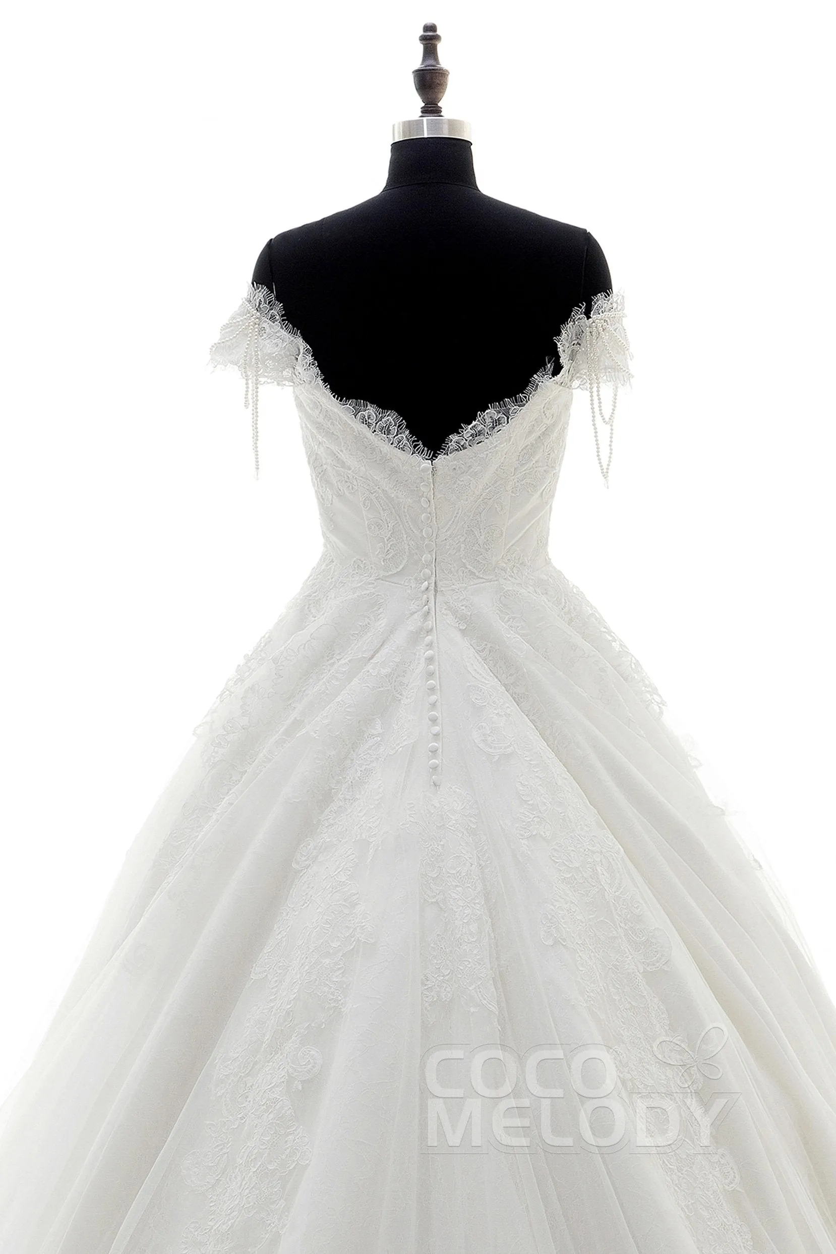A-Line Court Train Lace Wedding Dress LD3832 sold by Cocomelody product image thumbnail 4