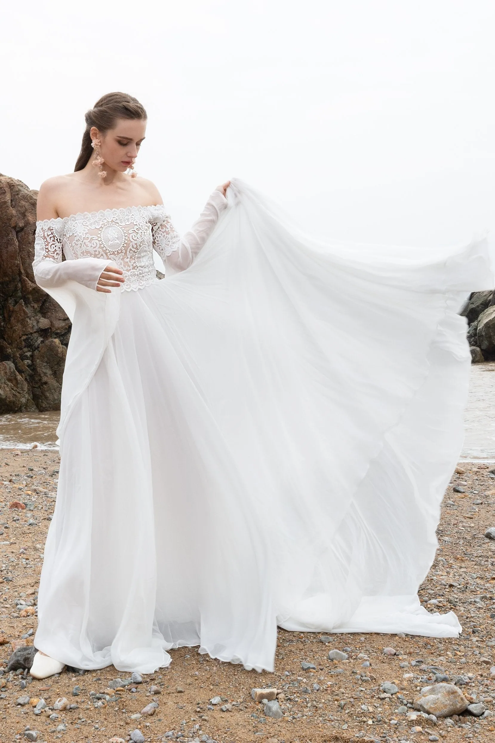 A-Line Court Train Chiffon Lace Wedding Dress CW2223 sold by Cocomelody