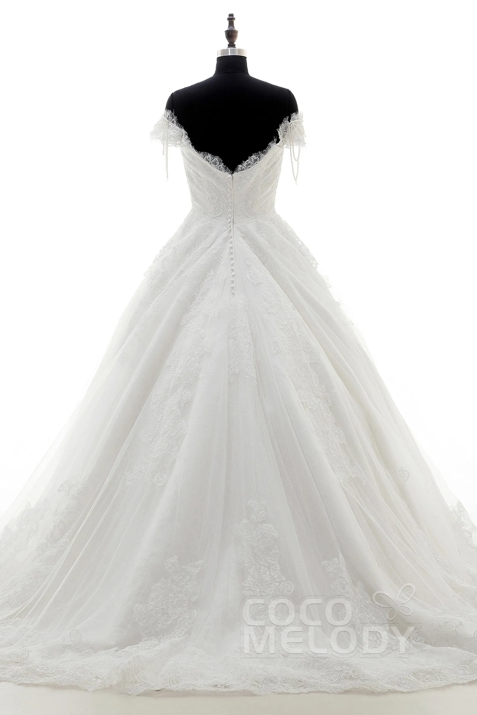 A-Line Court Train Lace Wedding Dress LD3832 sold by Cocomelody product image thumbnail 2