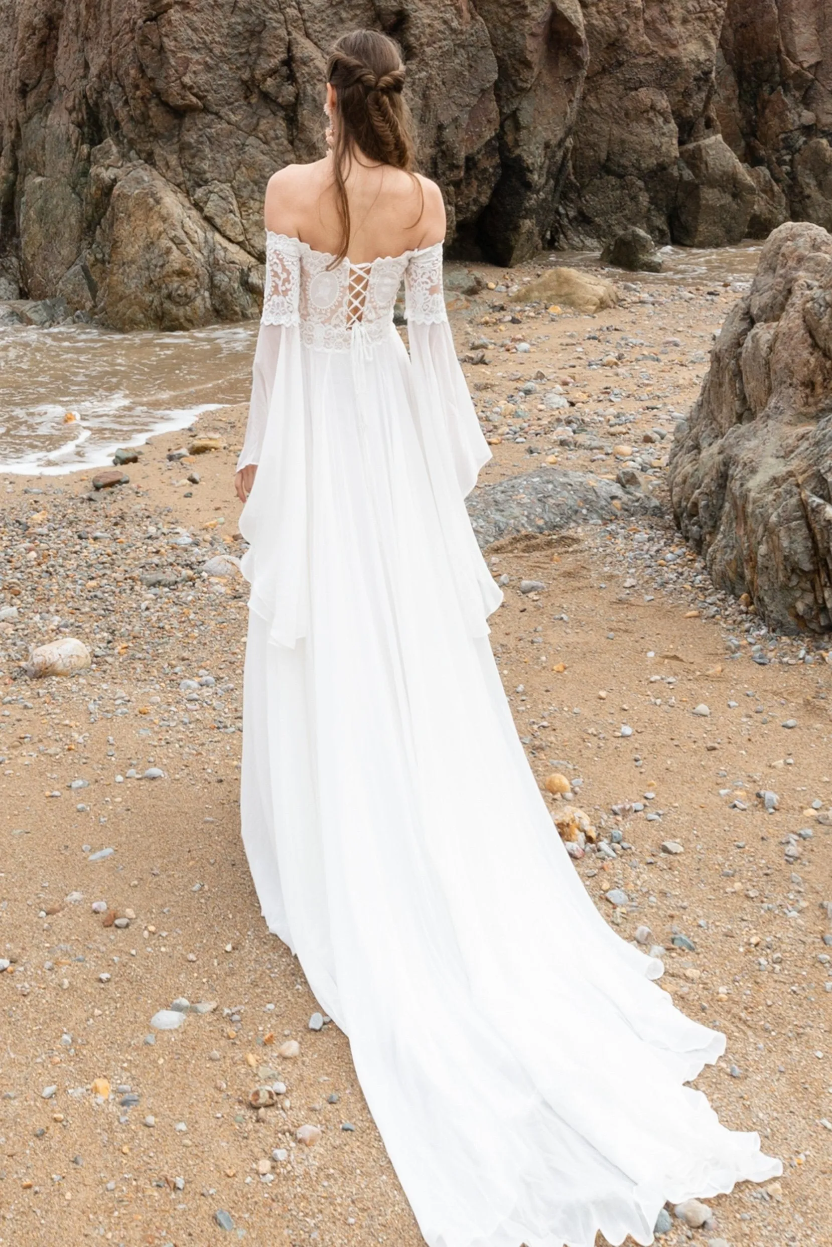 A-Line Court Train Chiffon Lace Wedding Dress CW2223 sold by Cocomelody product image thumbnail 2