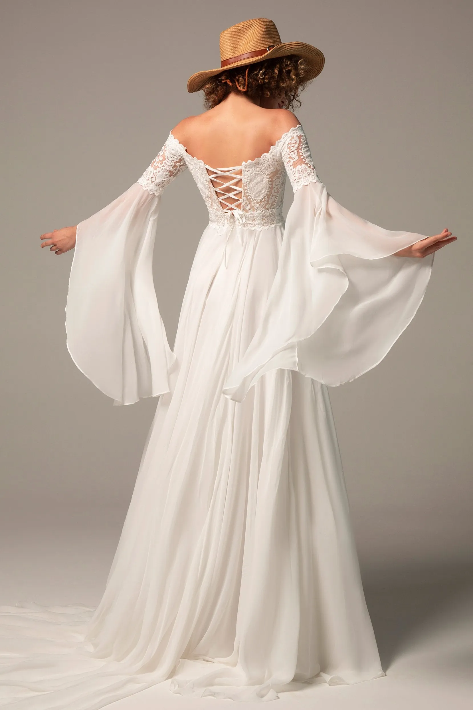 A-Line Court Train Chiffon Lace Wedding Dress CW2223 sold by Cocomelody product image thumbnail 4