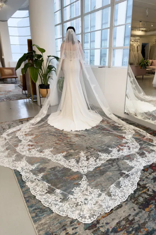 One-tier Lace Edge Tulle Cathedral Veils with Appliques CV0333 sold by Cocomelody