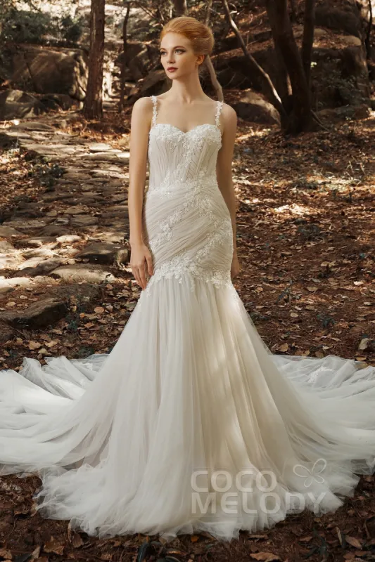 Trumpet-Mermaid Court Train Tulle Wedding Dress CW2132 sold by Cocomelody