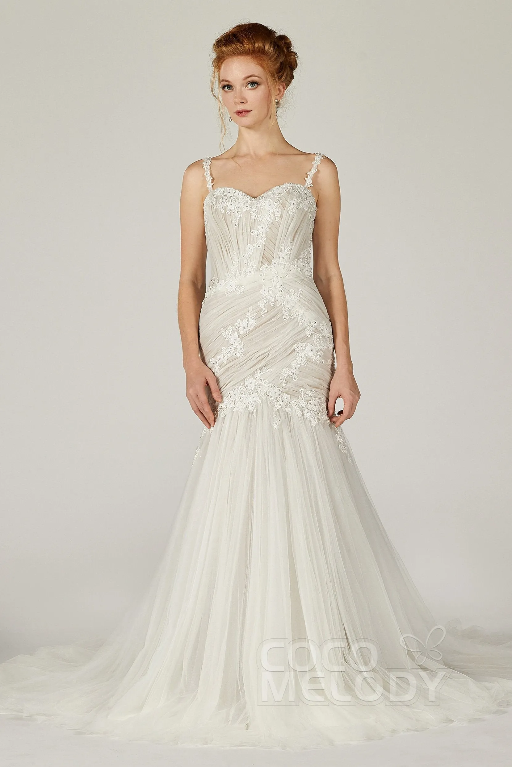 Trumpet-Mermaid Court Train Tulle Wedding Dress CW2132 sold by Cocomelody product image thumbnail 3