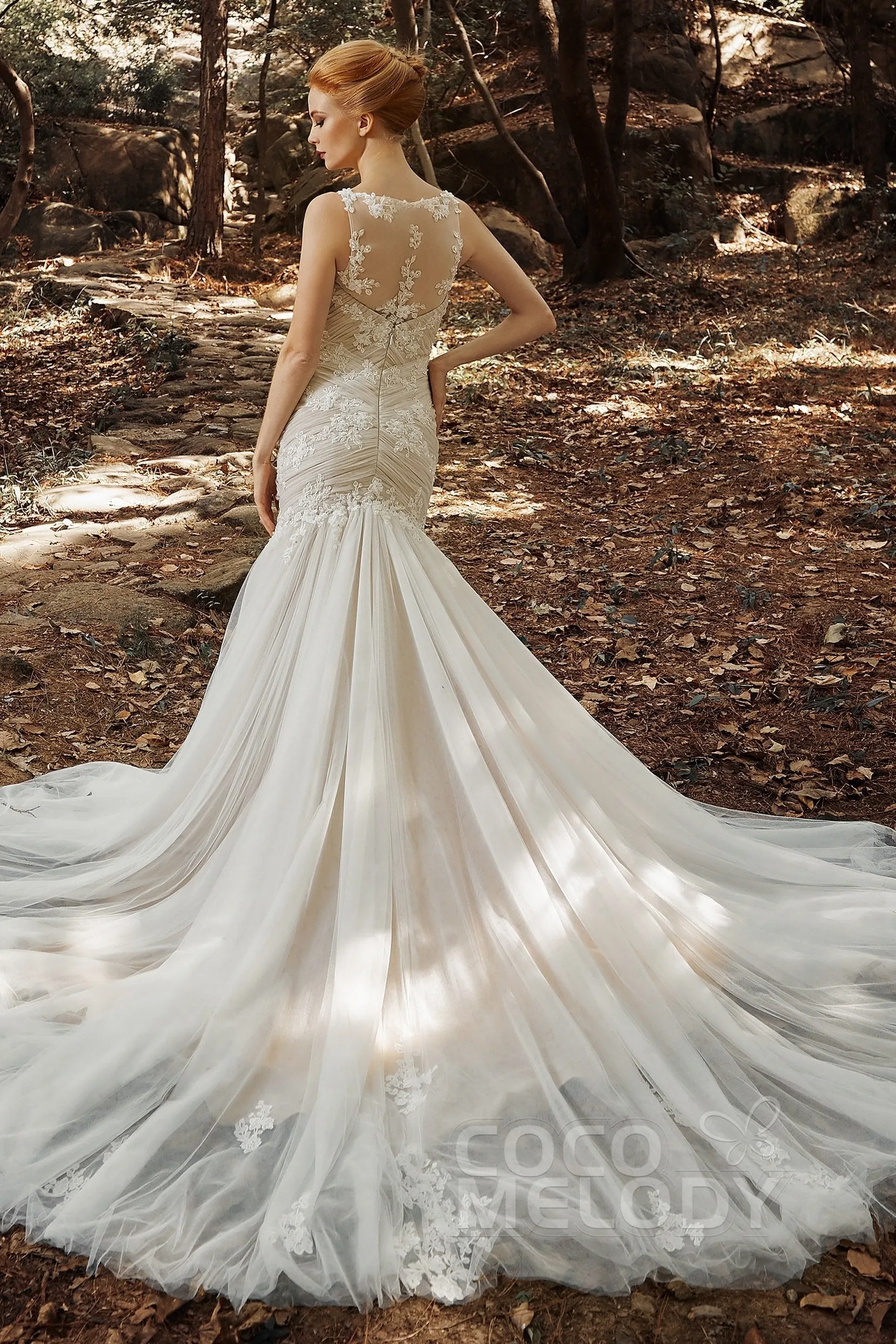 Trumpet-Mermaid Court Train Tulle Wedding Dress CW2132 sold by Cocomelody product image thumbnail 2