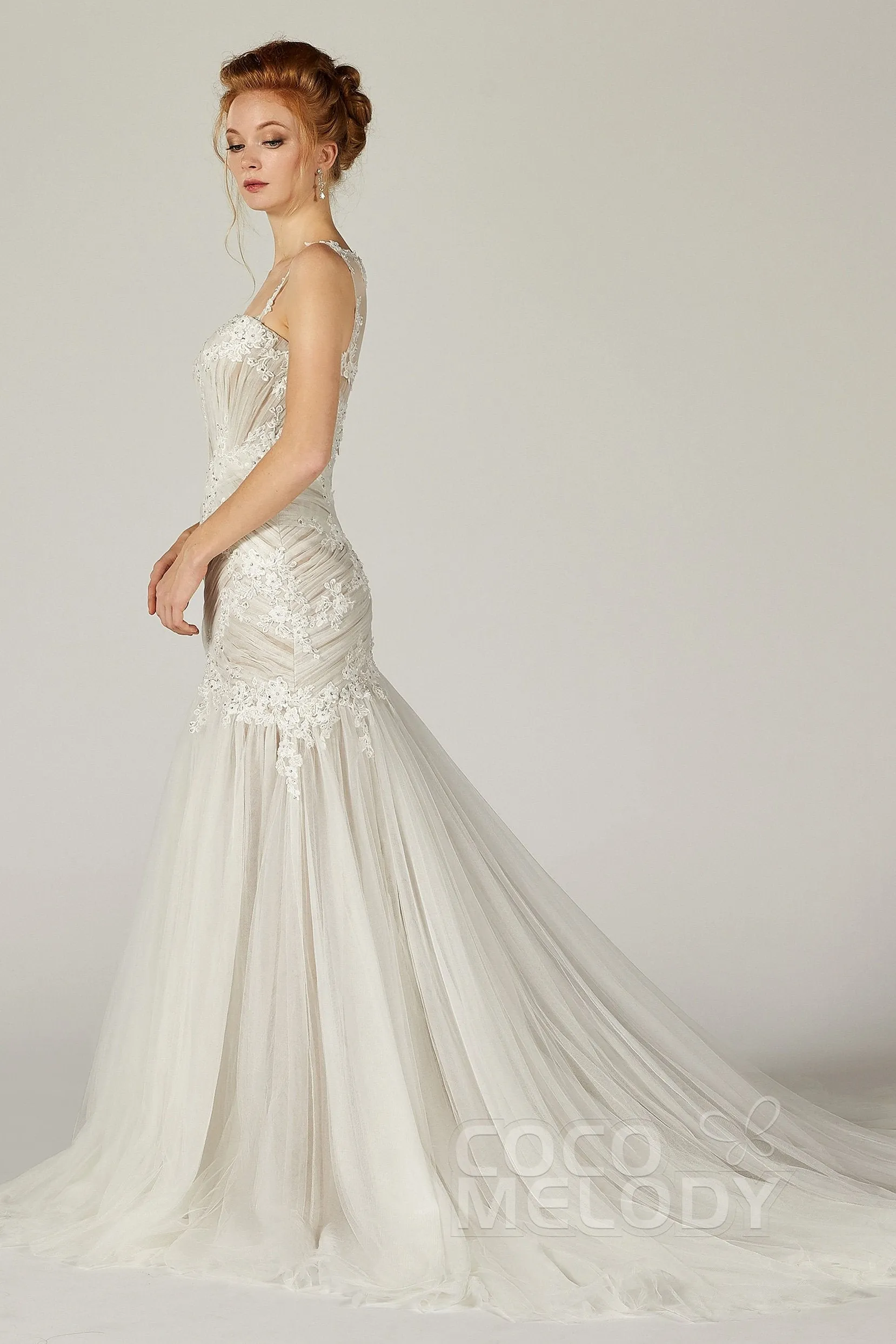 Trumpet-Mermaid Court Train Tulle Wedding Dress CW2132 sold by Cocomelody product image thumbnail 5