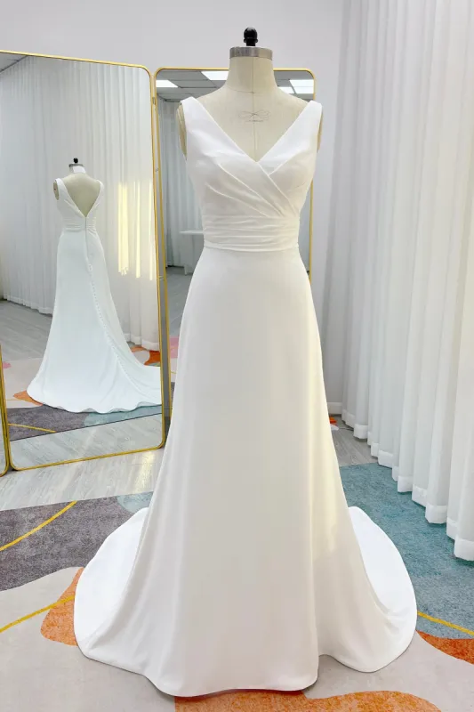 A-Line Court Train Crepe Wedding Dress CW3231 sold by Cocomelody