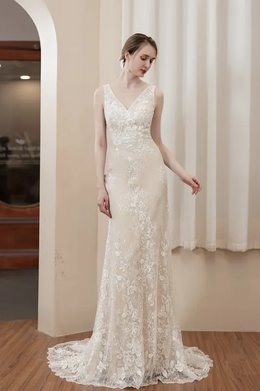 Trumpet-Mermaid Sweep-Brush Train Lace Wedding Dress CW2974 sold by Cocomelody