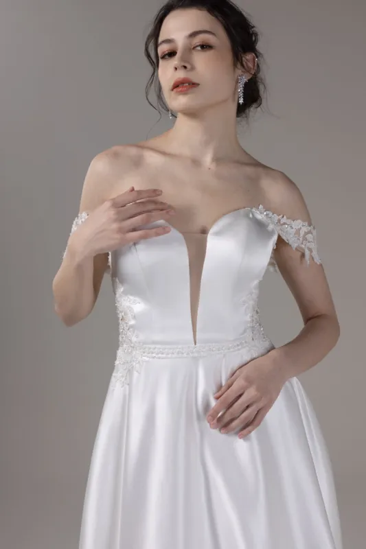A-Line Court Train Stain Wedding Dress CW2796 sold by Cocomelody