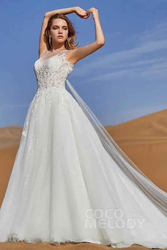 A-Line Court Train Tulle and Lace Wedding Dress LD5815 sold by Cocomelody