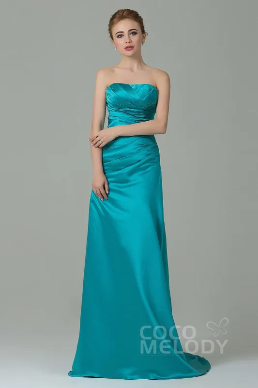 Sheath-Column Sweep Train Satin Bridesmaid Dress COZF15010 sold by Cocomelody