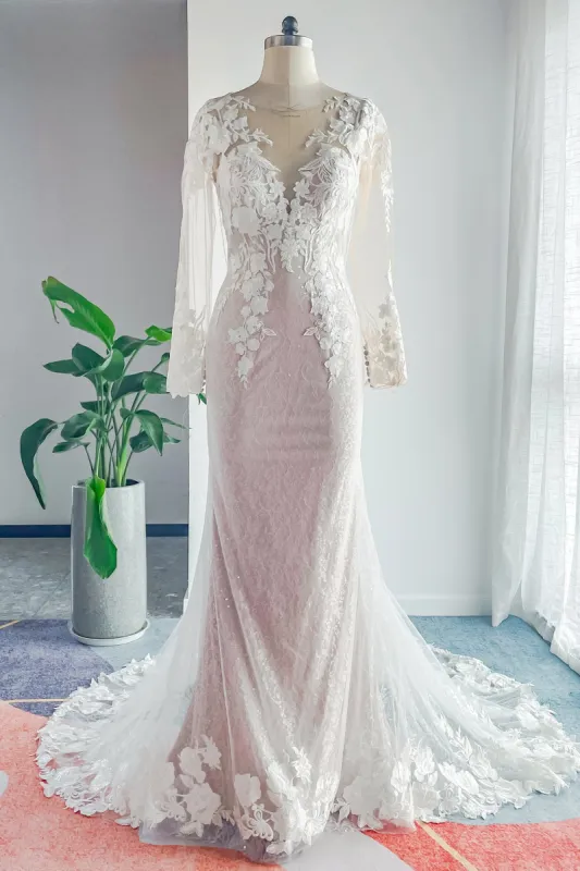 Trumpet-Mermaid Court Train Lace Tulle Wedding Dress CW3143 sold by Cocomelody