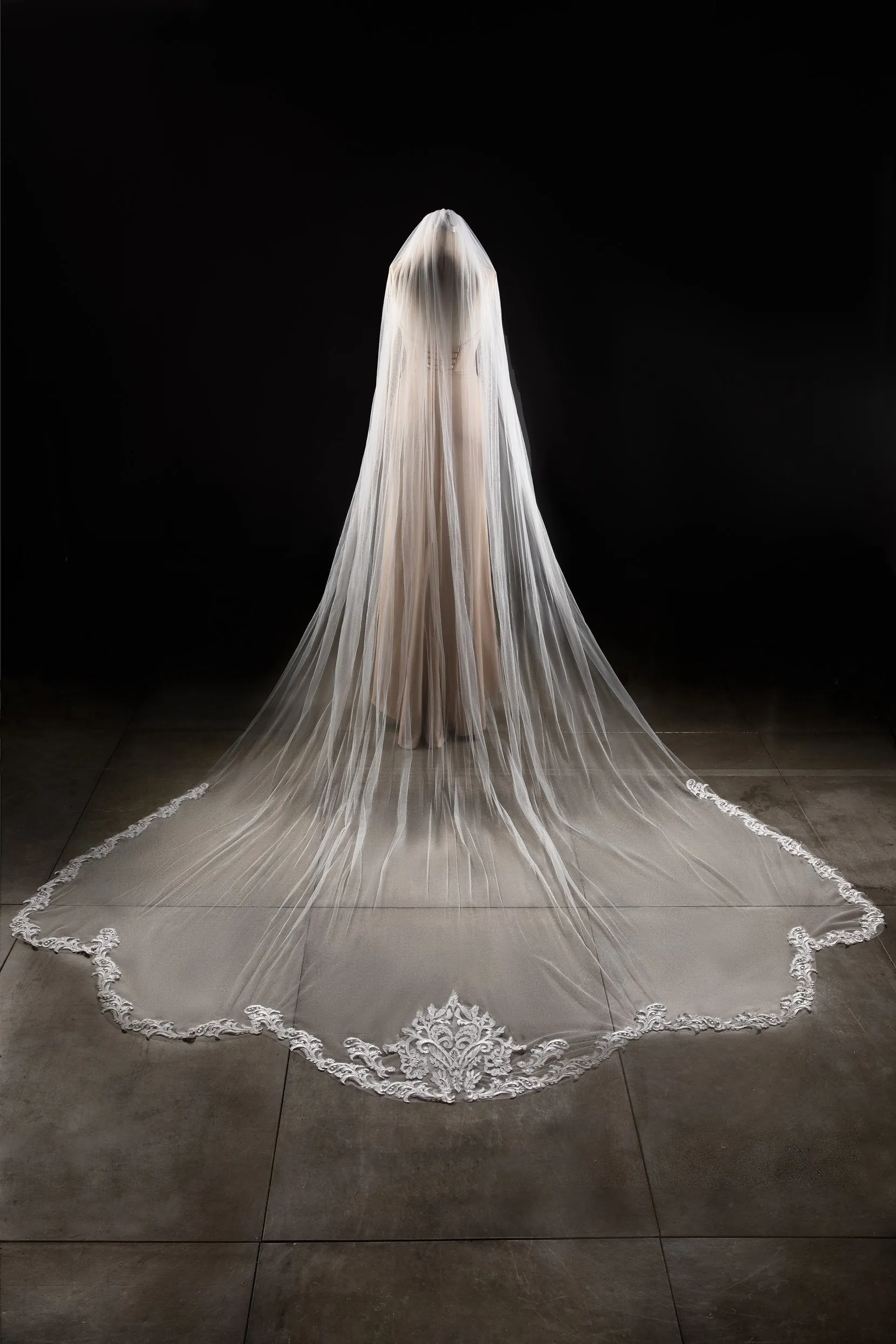 One-tier Lace Edge Tulle Lace Cathedral Veils with Appliques CV0287 sold by Cocomelody